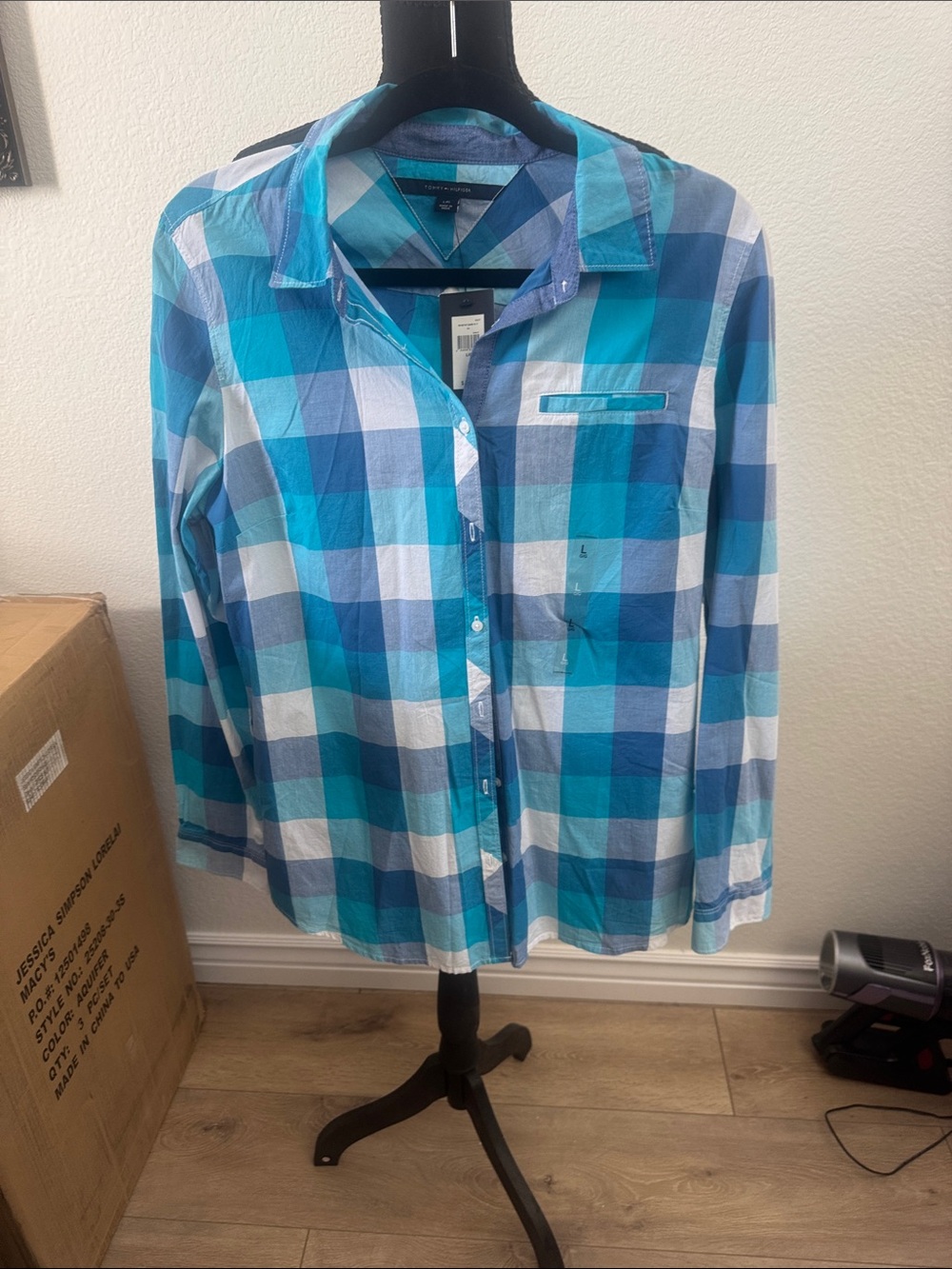 Tommy Hilfiger Teal & Blue Plaid Button-Down Shirt